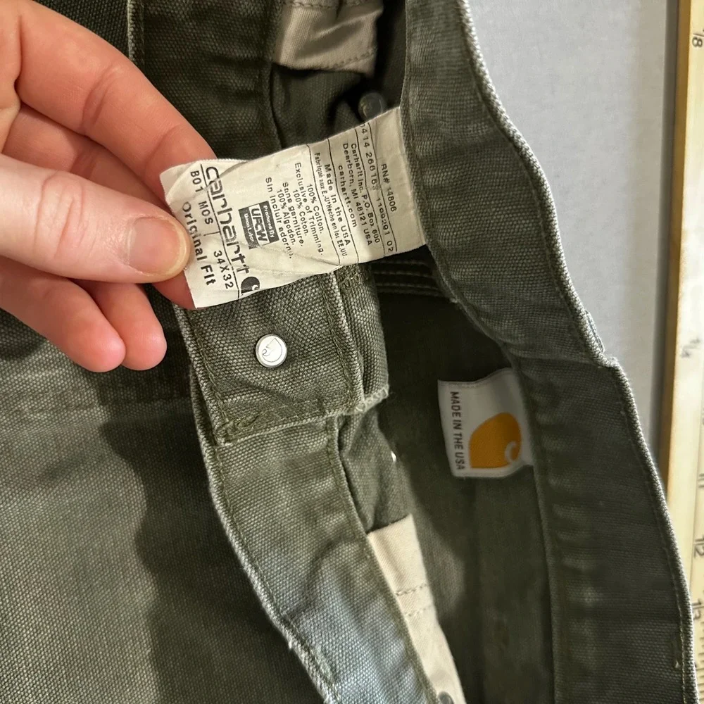 Carhartt B01 Double Knee Pants Mens 34x32 Moss Green Good Distressed USA Made